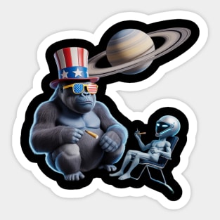 Patriotic Bigfoot Sasquatch Alien Space UFO 4th Of July Sticker